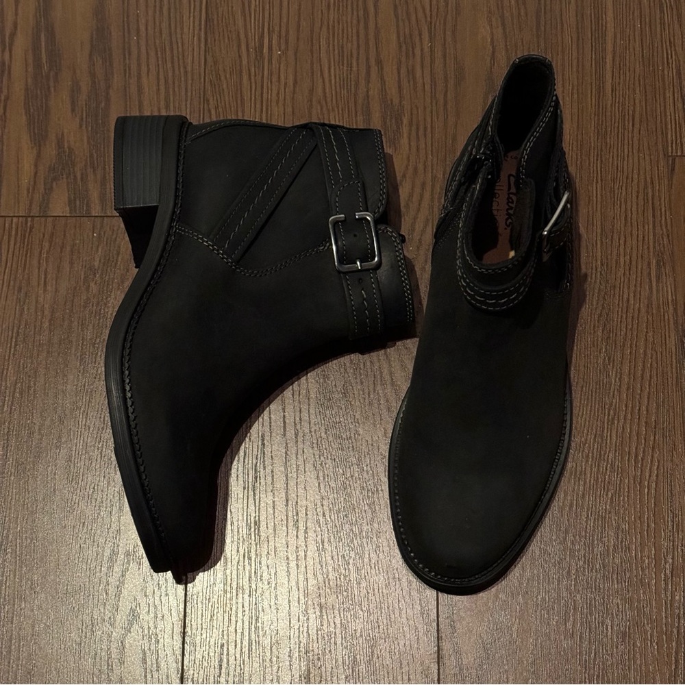 Clarks Black Ankle Boots, 8.5M